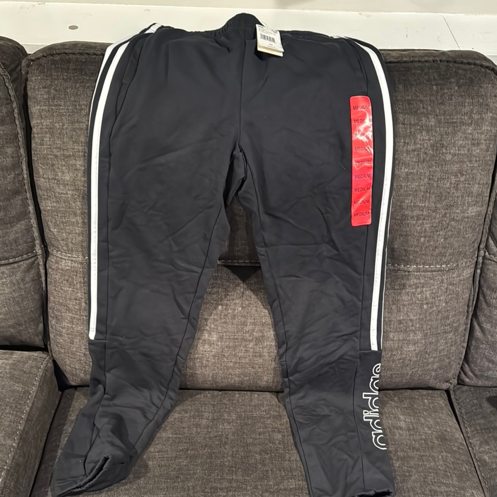Adidas Black Track Pants with White Stripes